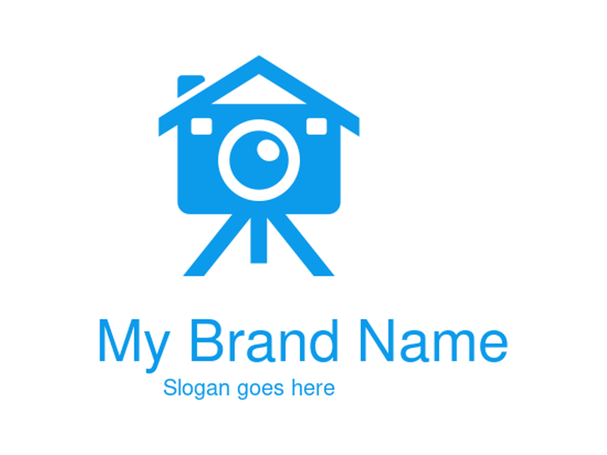 Blue Camera with Tripod House Logo Design for Real Estate Photography and Home Media Brands